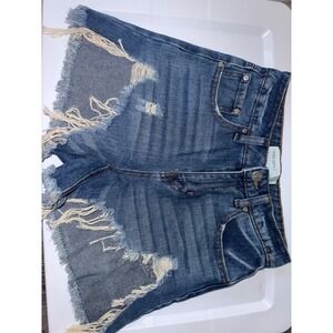 Banjara Distressed Denim JeanShorts MediumWash High Waisted Frayed Hem Size 0/24
